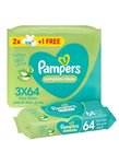 Baby wet wipes with aloe lotion, 2+1 pack, 192 wipes
