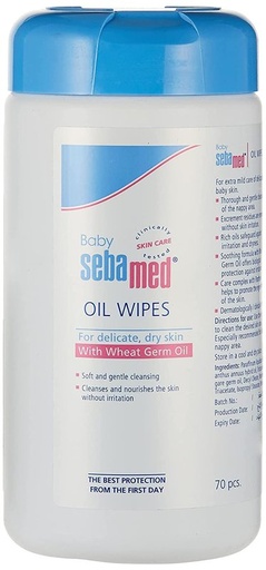 Soft and gentle oily wet wipes for children for sensitive and dry skin with wheat germ oil, 70 pieces