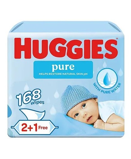 Pure Baby wet wipes, 168 count (2 + 1 free) - skin-friendly natural fibres, 99% pure water, fragrance-free, 0% phenoxyethanol