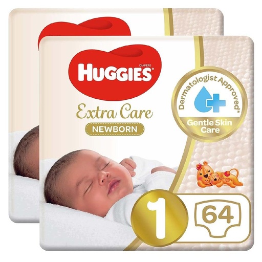 Extra Care baby diapers, newborn size 1 for weight up to 5kg, 64 diapers gentle on skin made of breathable materials